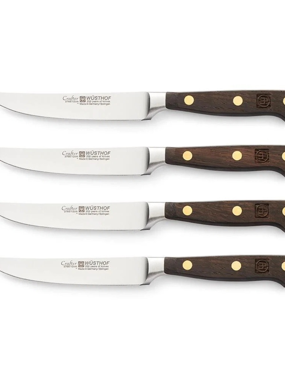 New Wüsthof Crafter 4 Piece Steak Knife Set with Oak Handles & Brass Rivets